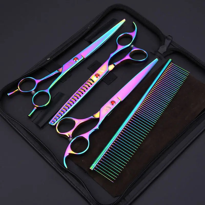 7.0 Inch Jipai Colorful Pet Grooming Scissors Set – Professional Colorful Stainless Steel Shears for Dogs & Cats