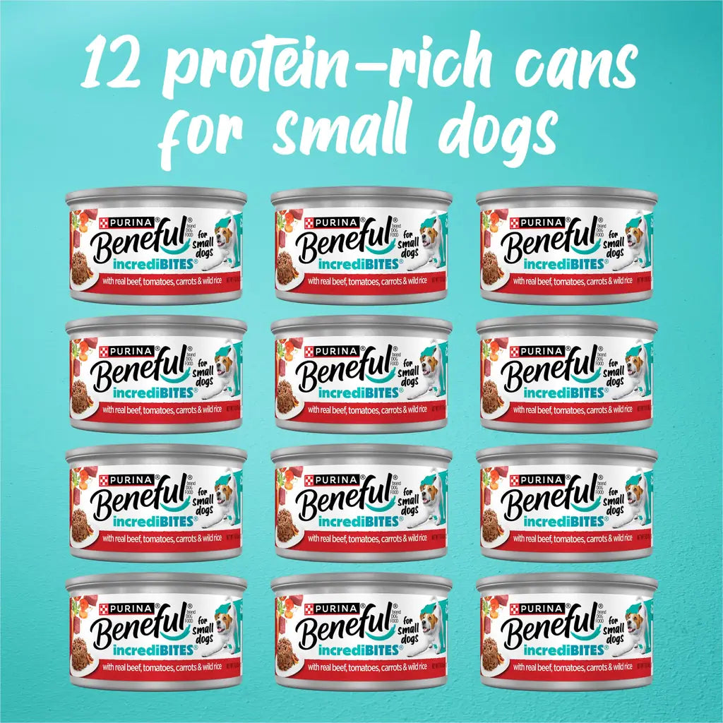 Beneful IncrediBites Small Breed Wet Dog Food | Real Beef, Chicken & Salmon in Gravy | 3 oz Cans | Variety Pack, Salmon, Chicken & Beef