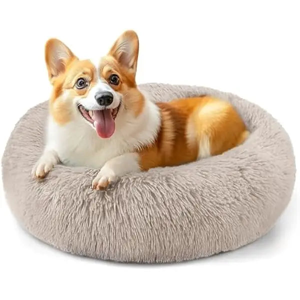28 inch Rainbow Dog Bed Calming Donut Pet Bed Fluffy Washable Round