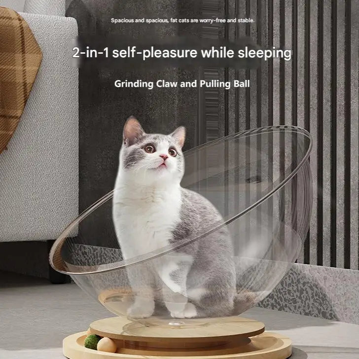 Acrylic Cat Bed with Turntable Toy – Sleep & Play Station