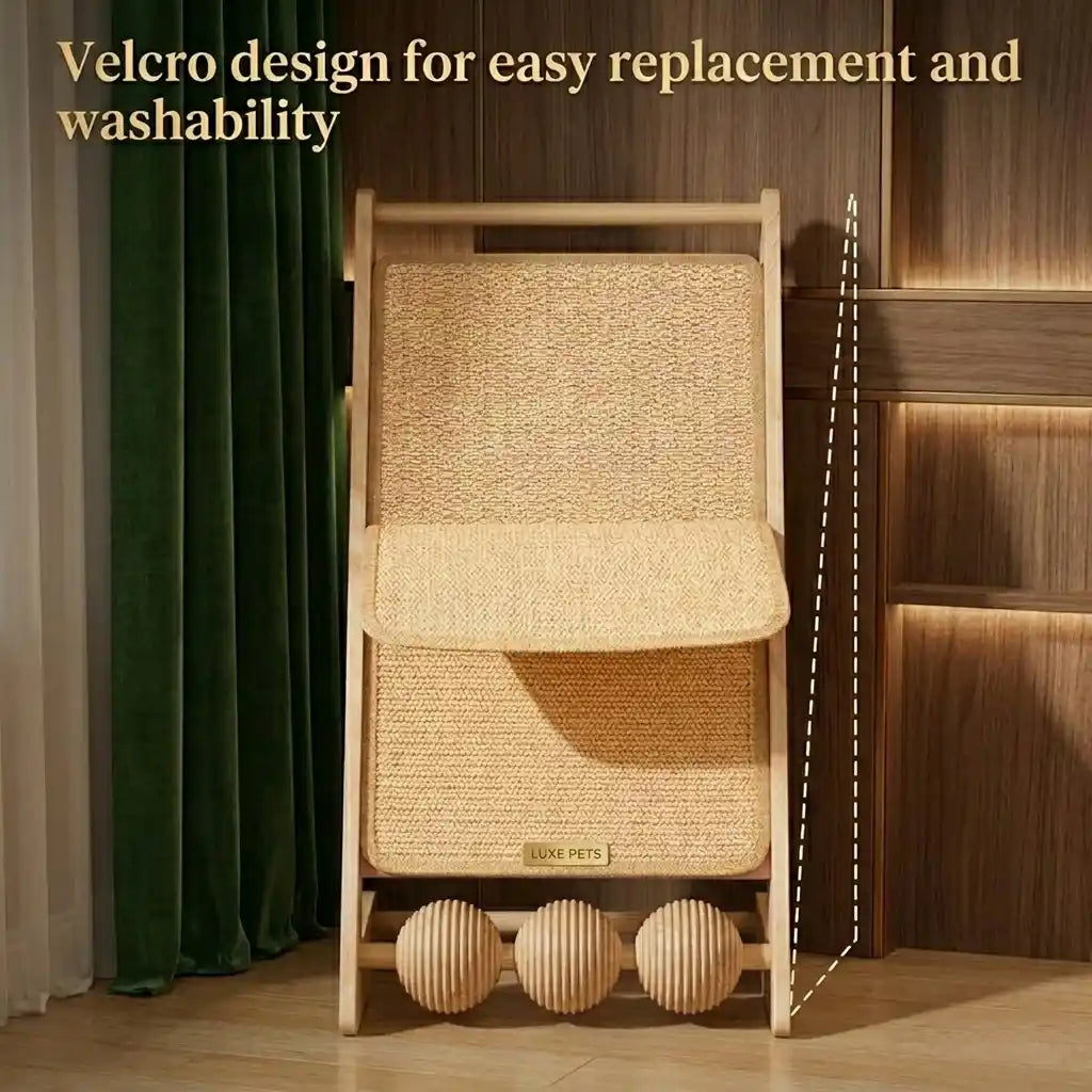 Cat Scratching Post with Sisal Rope & Teaser Balls – Wooden Frame Claw Care Toy