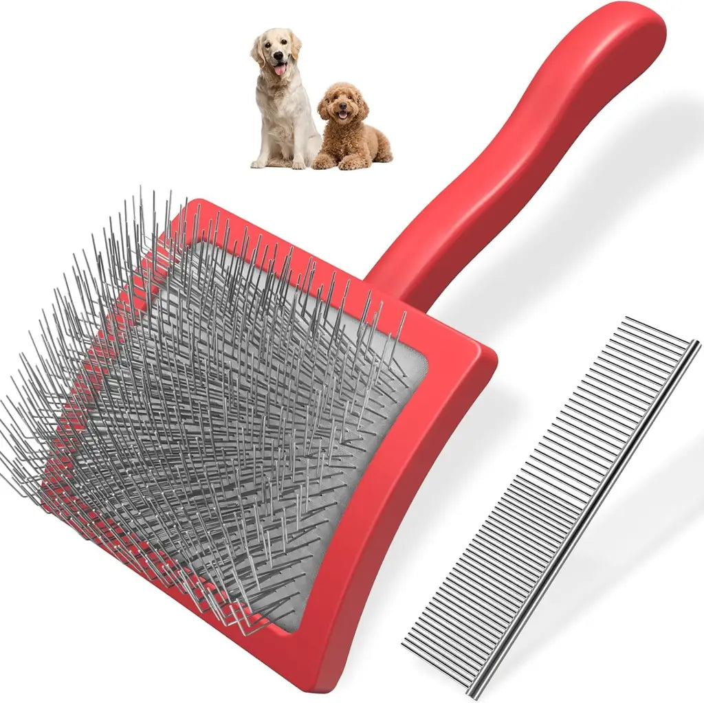 Extra-Long Pin Slicker Brush & Comb Set for Dogs | Doodles & Double Coats