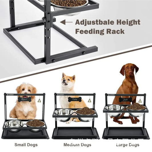 Adjustable Elevated Dog Bowl – Double Stainless Steel Feeder Stand
