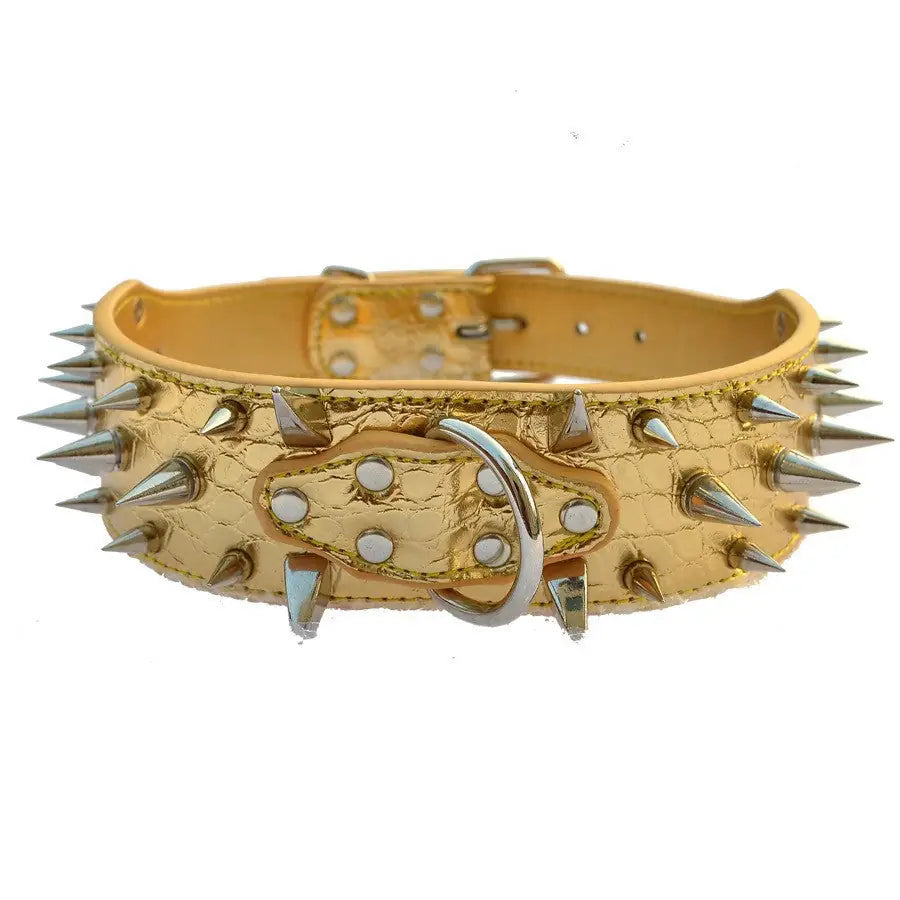 Spiked Leather Dog Collar – Crocodile Pattern for Large Dogs