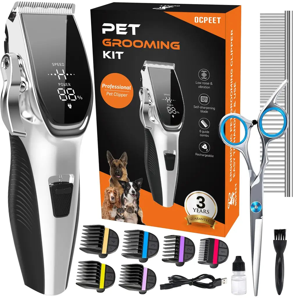 OCPEET Dog Grooming Kit | Low Noise Cordless Clippers for Dogs & Cats