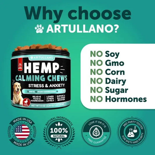 Artullano Hemp Calming Chews for Dogs – 120 Treats