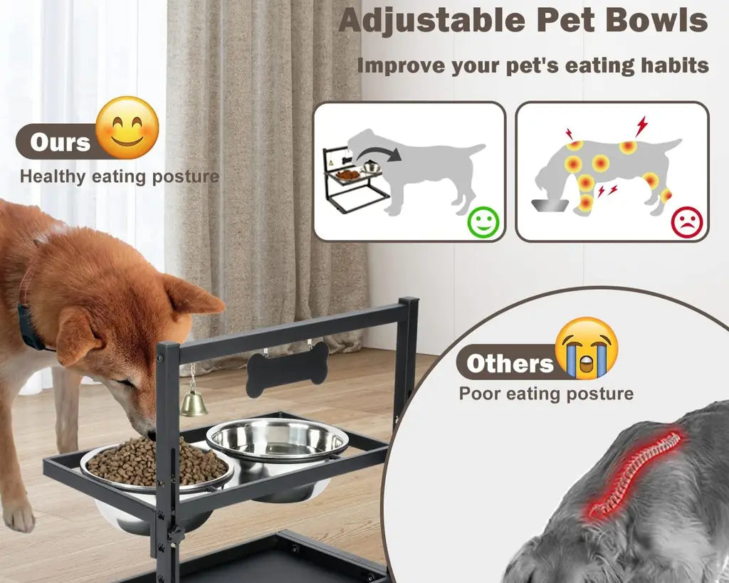 Adjustable Elevated Dog Bowl – Double Stainless Steel Feeder Stand