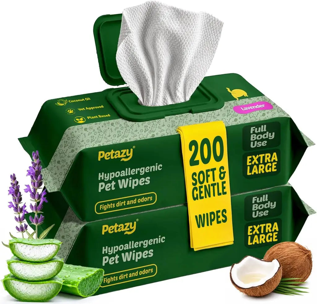 Pet Wipes for Dogs & Cats | XL 8x8in | Hypoallergenic | Chamomile, Lavender or Unscented