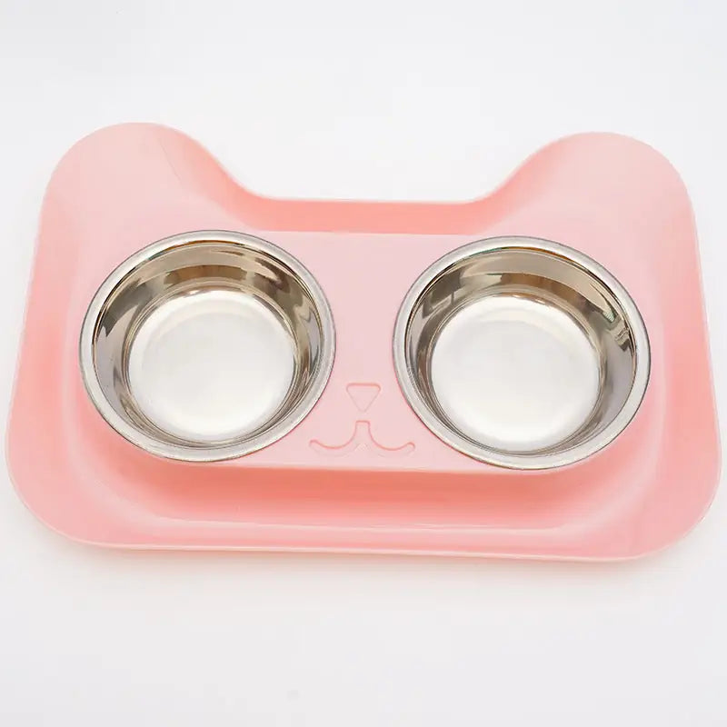 Double bowl cat feeder stainless steel pet dining