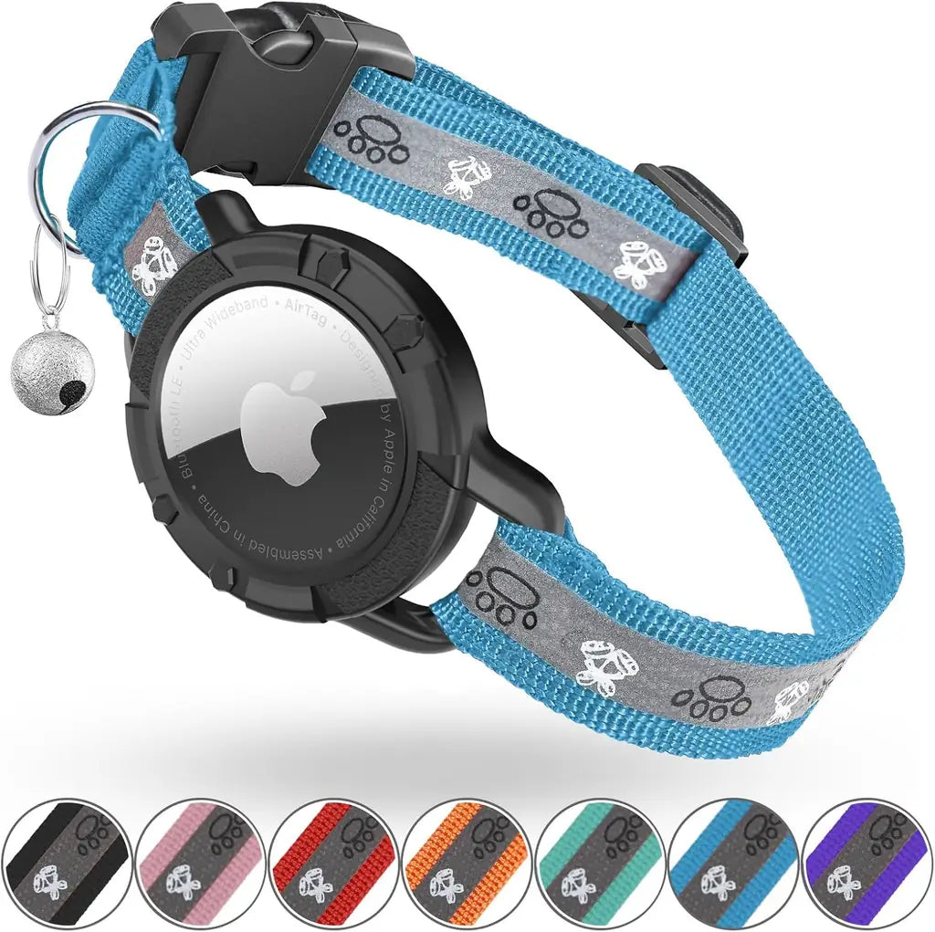 Reflective AirTag Cat Collar with Integrated Holder, Bell & Safety Elastic