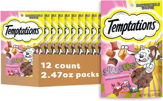 Temptations Cat Treats ShakeUps | Crustacean Celebration | Crunchy & Soft Seafood Bites | 5.29 oz, 2-Pack & 12-Pack