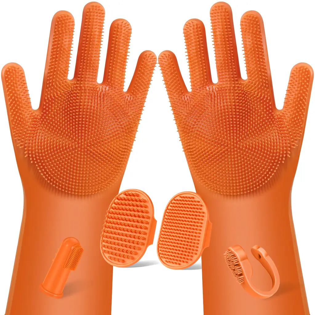 Bath Brush Finger Toothbrush for Dogs & Cats – Silicone Grooming Gloves Kit