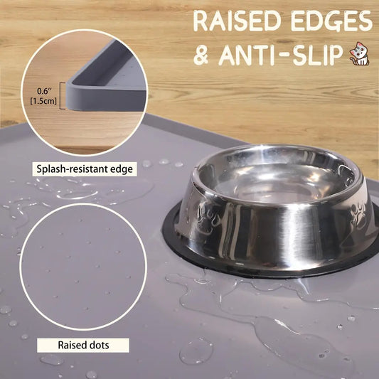 MateeyLife Silicone Cat & Dog Food Mat – Waterproof, Anti-Slip, Raised Edge Pet Feeding Mat