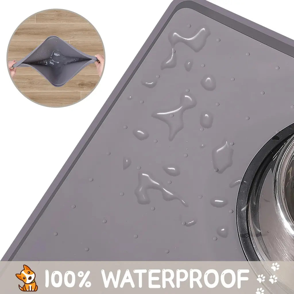 MateeyLife Silicone Cat & Dog Food Mat – Waterproof, Anti-Slip, Raised Edge Pet Feeding Mat