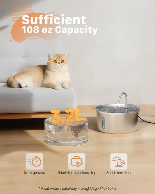 KOOGMOON Stainless Steel Cat Water Fountain, 74oz & 108oz