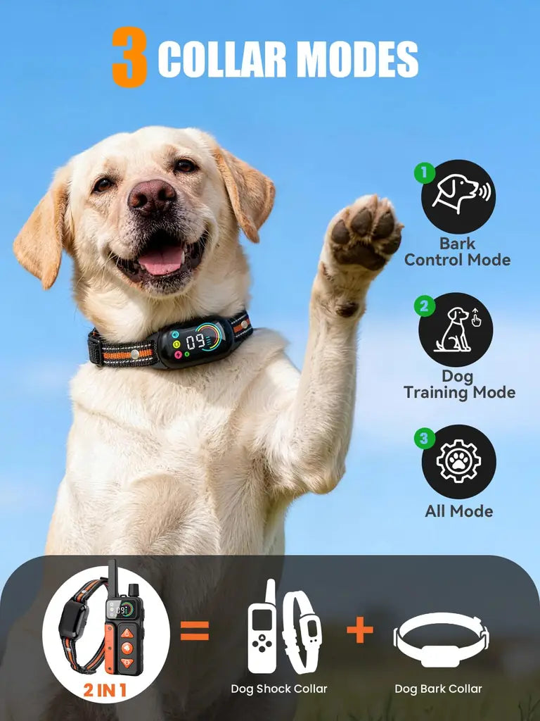 2-in-1 Dog Bark Collar & Shock Collar — Tallentrol IPX7 Waterproof E-Collar with Remote, 3300FT Range, for Small Medium Large Dogs (5–120 lbs)