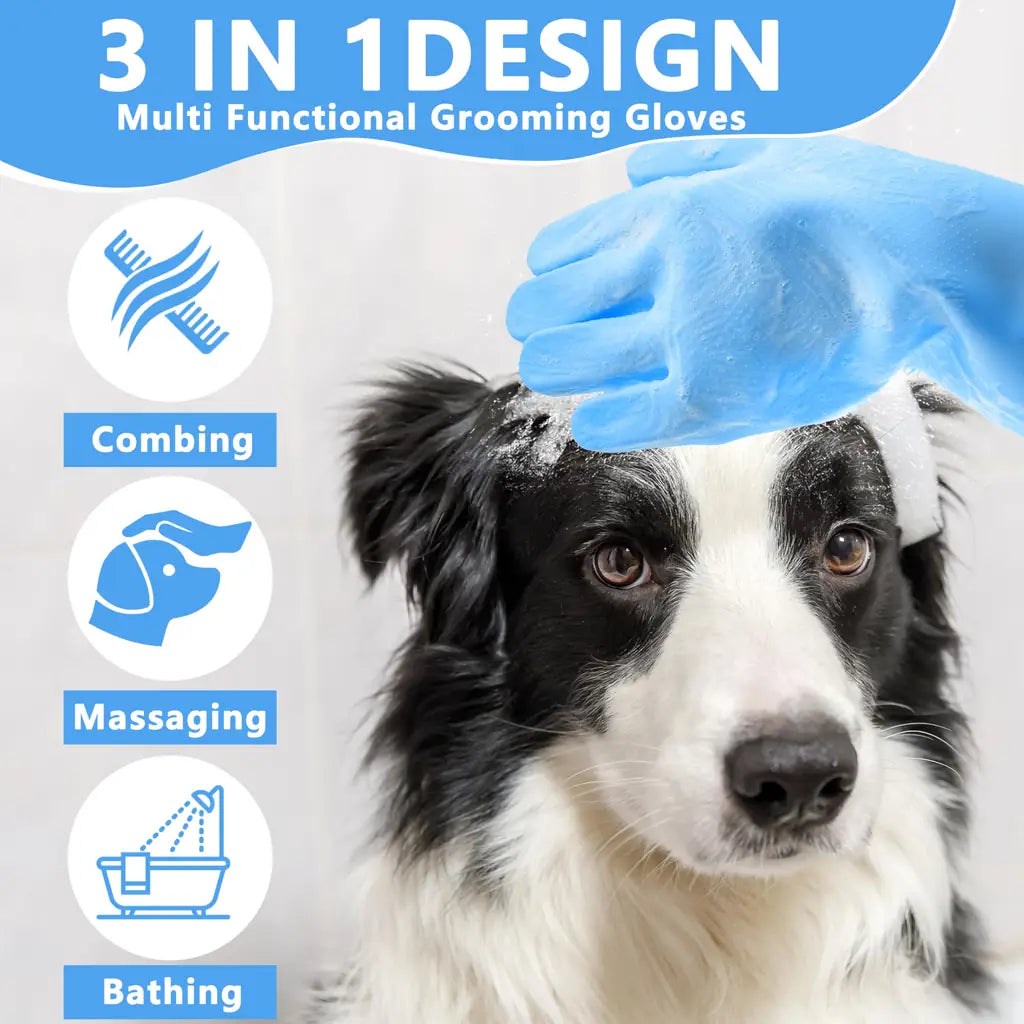 Silicone Pet Grooming Gloves – Dog & Cat Bath Scrubber Brush