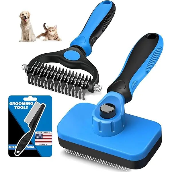 3-in-1 Dog Grooming Set | Slicker Brush, Dematting Rake & Flea Comb