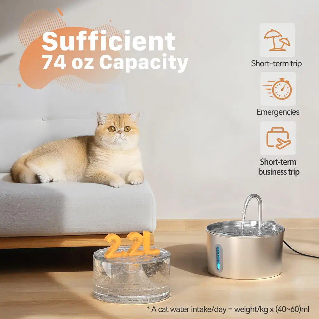 KOOGMOON Stainless Steel Cat Water Fountain, 74oz & 108oz
