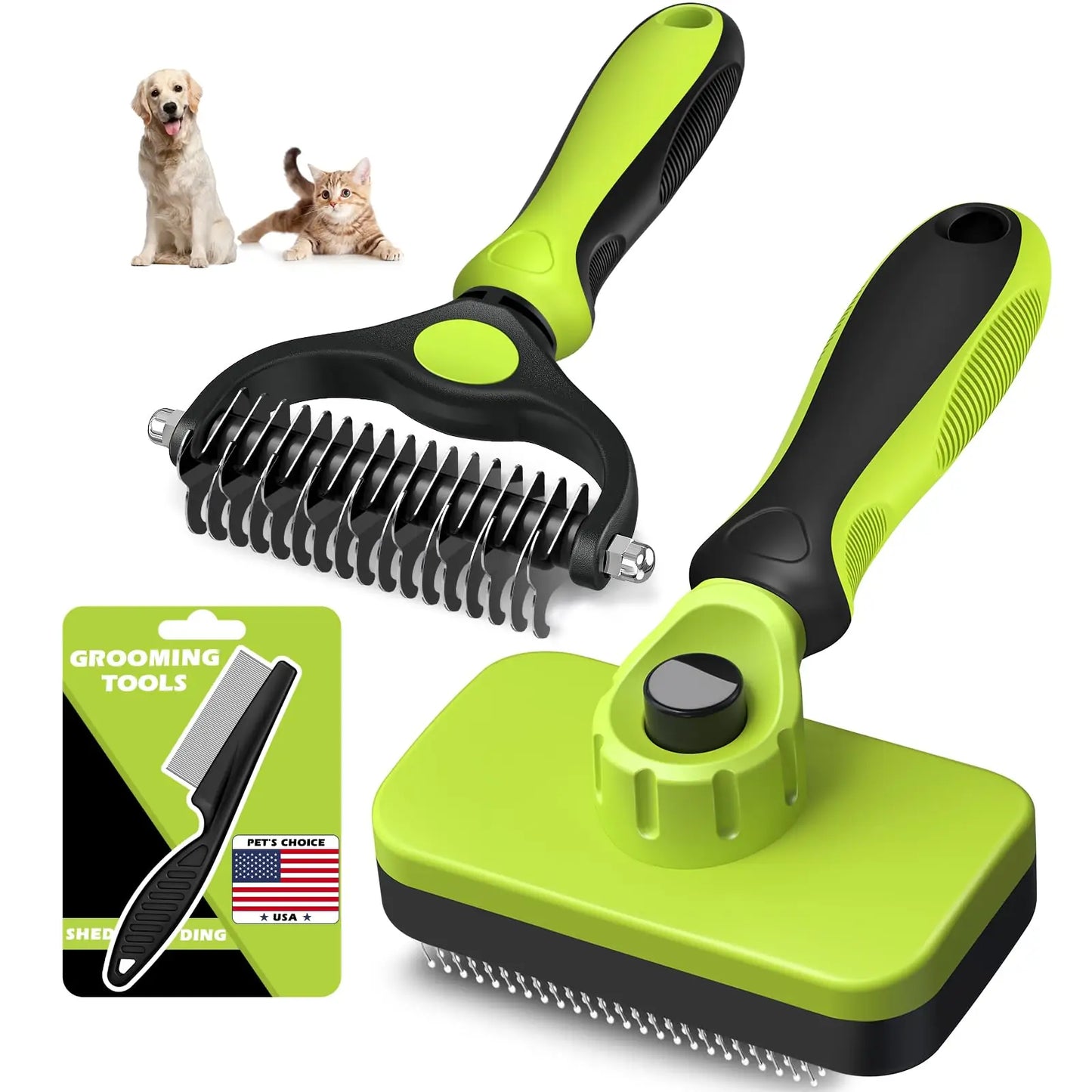 3-in-1 Dog Grooming Set | Slicker Brush, Dematting Rake & Flea Comb