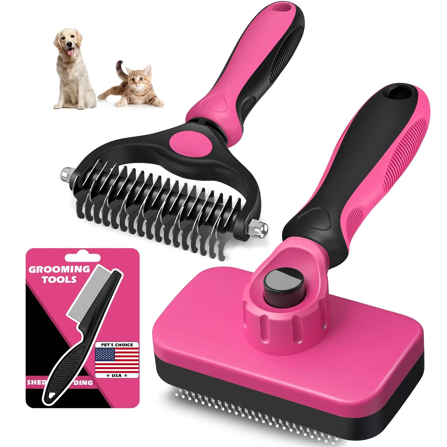 3-in-1 Dog Grooming Set | Slicker Brush, Dematting Rake & Flea Comb