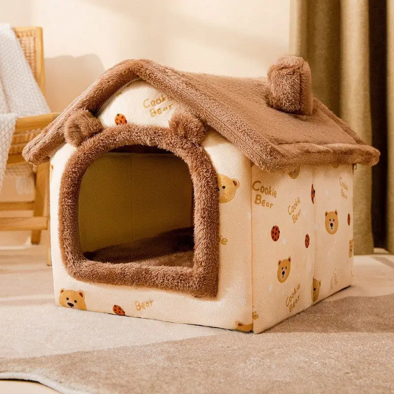Double-Roof Pet House – Washable Tent Bed for Dogs & Cats