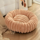 Striped Rabbit Plush Pet Bed – Round, Long-Hair, Winter Mat for Cats & Dogs