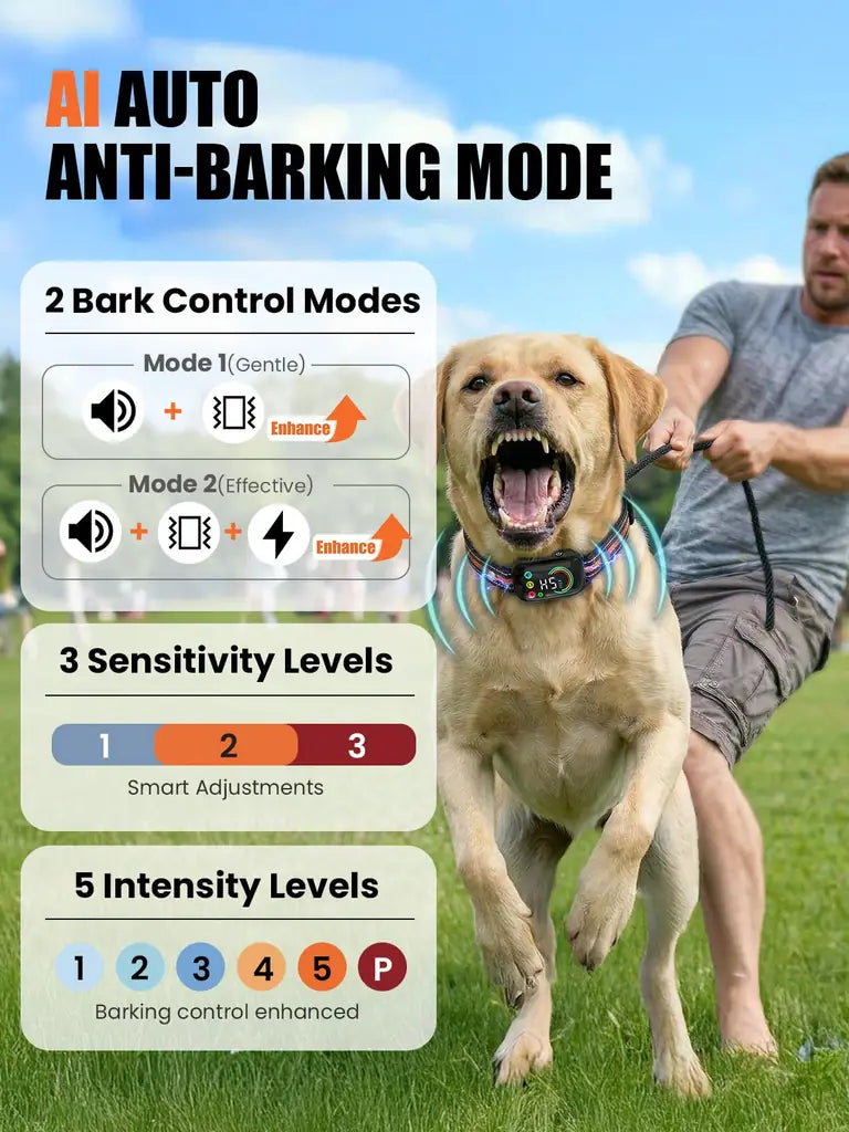 2-in-1 Dog Bark Collar & Shock Collar — Tallentrol IPX7 Waterproof E-Collar with Remote, 3300FT Range, for Small Medium Large Dogs (5–120 lbs)