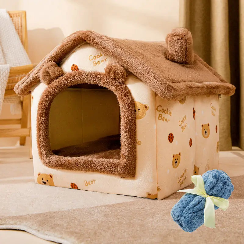 Double-Roof Pet House – Washable Tent Bed for Dogs & Cats