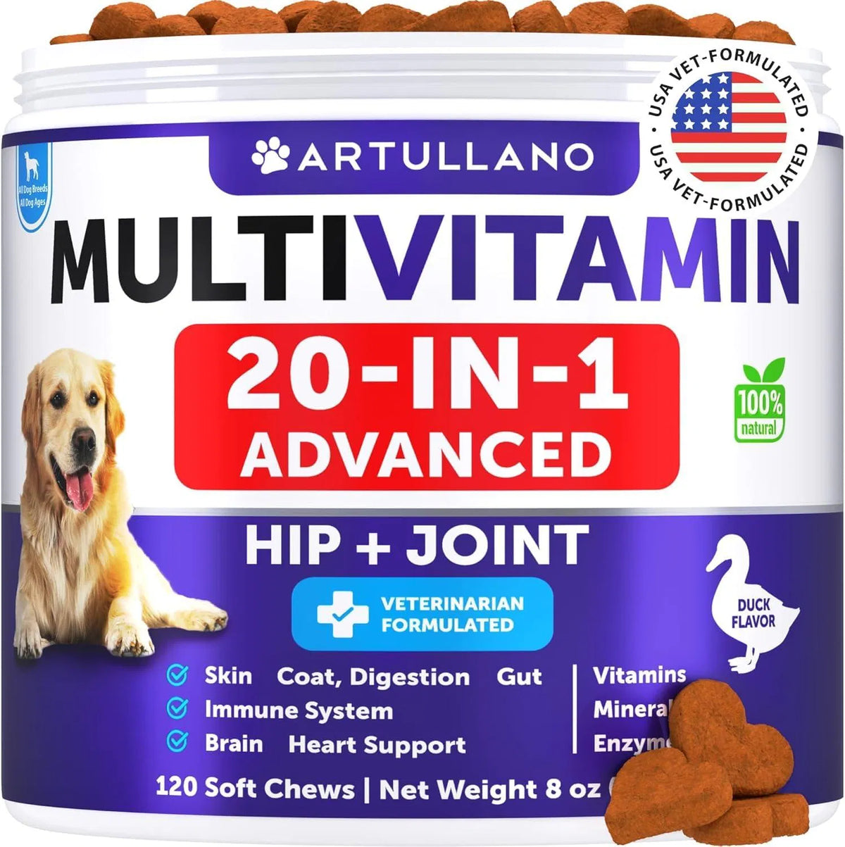 20-in-1 Dog Multivitamin Soft Chews – Duck Flavor, 120 ct