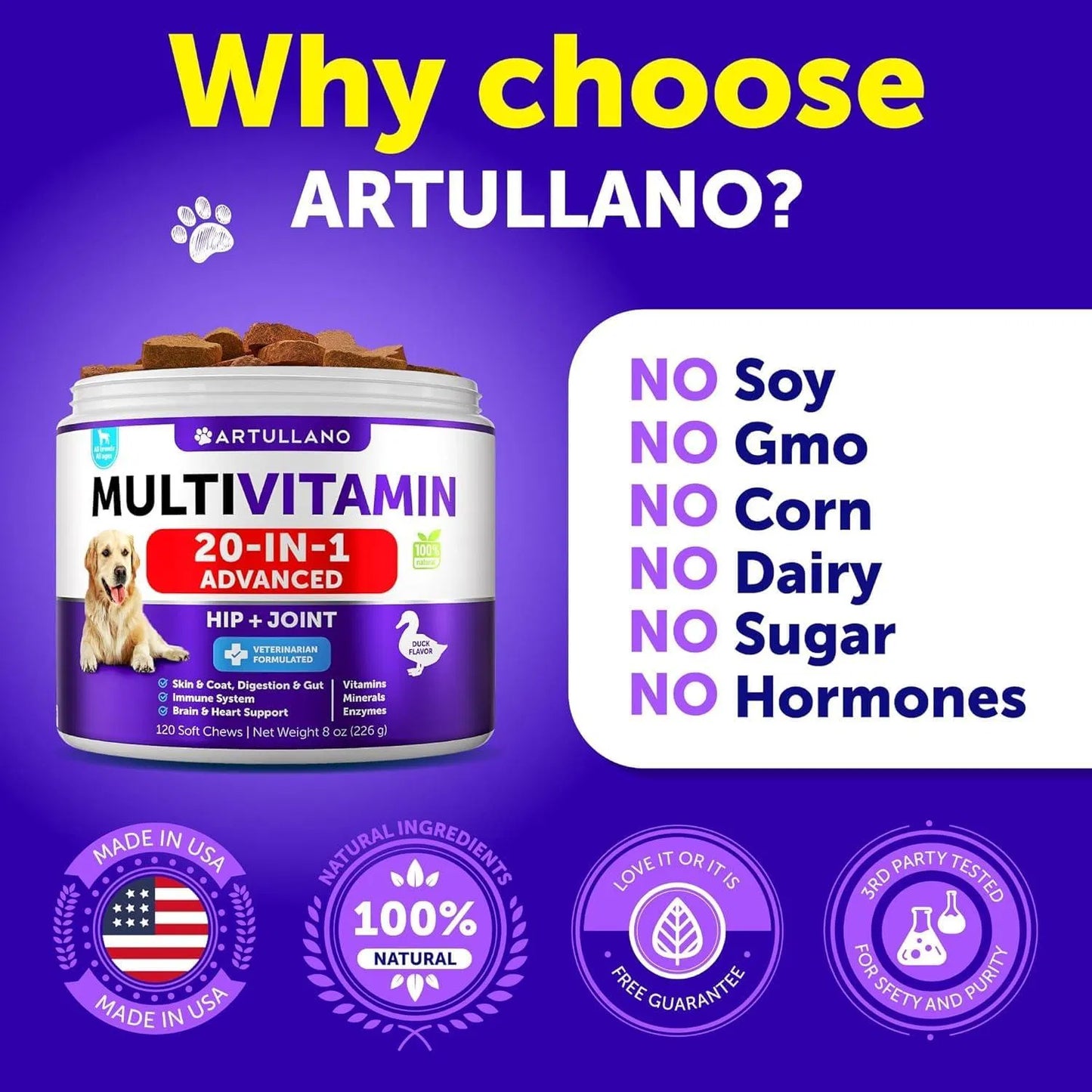20-in-1 Dog Multivitamin Soft Chews – Duck Flavor, 120 ct