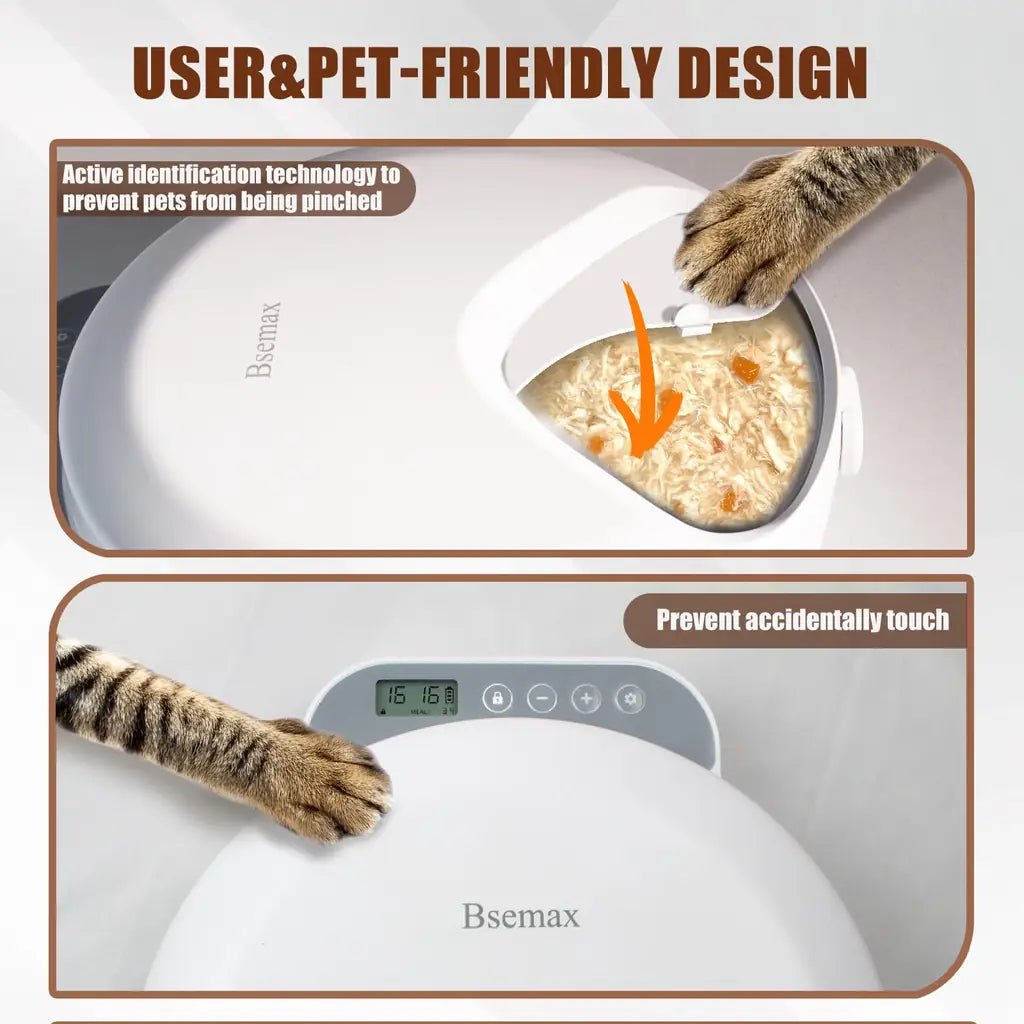 Bsemax Automatic Wet Cat Food Feeder with Ice Packs – 4-Meal Timed Dispenser for Cats & Dogs