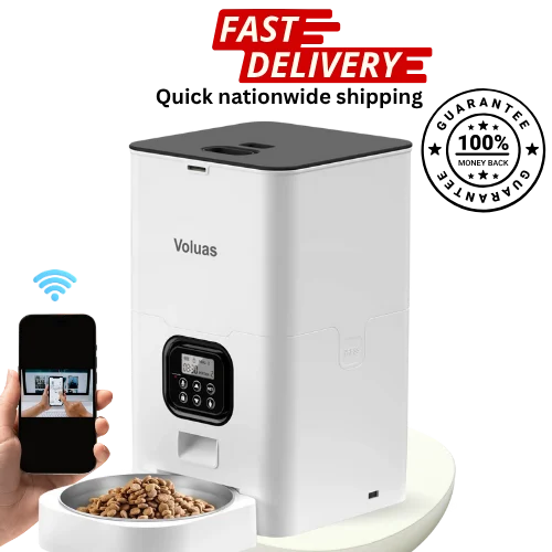 VOLUAS Automatic Cat Dog Feeder – Timed Dispenser, 4 Meals, Portion Control, Voice Recorder