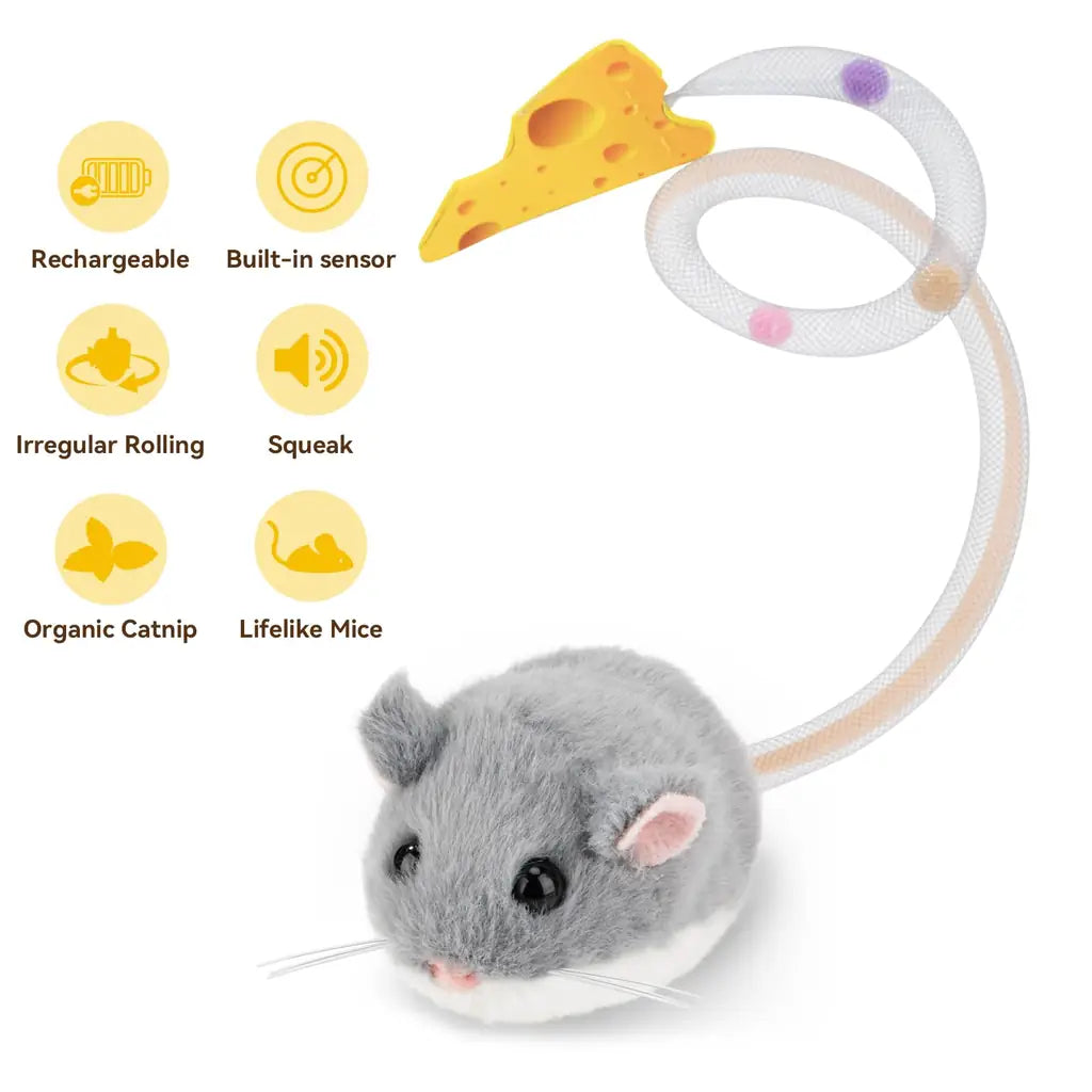 Interactive Cat Toy: 360° Rolling Mouse with Motion Sensor