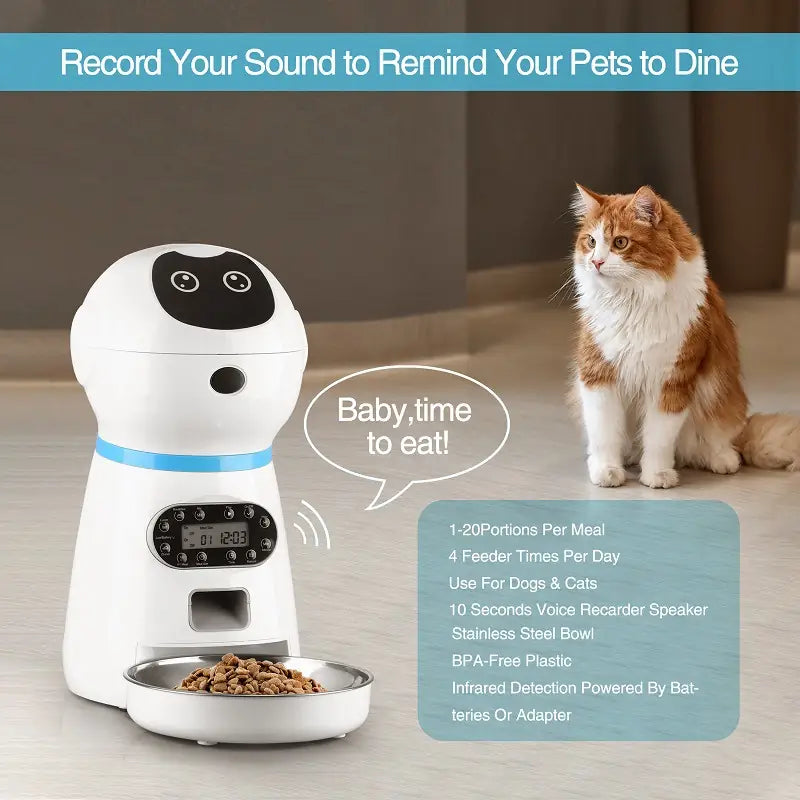 Smart Cat Feeder with Stainless Steel Bowl – Automatic Food Dispenser
