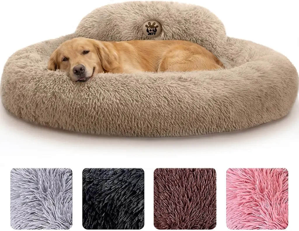 PetJett Calming Donut Dog Bed | Anti-Anxiety Faux Fur Pet Bed