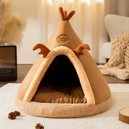 Triangle Yurt Bed for Cats & Small Dogs – Thick & Warm Tent Bed