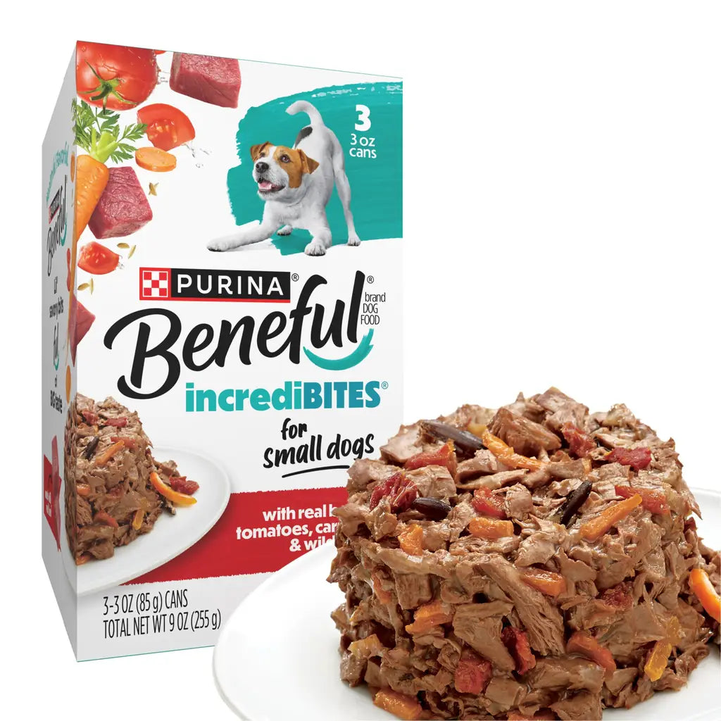 Beneful IncrediBites Small Breed Wet Dog Food | Real Beef, Chicken & Salmon in Gravy | 3 oz Cans | Variety Pack, Salmon, Chicken & Beef