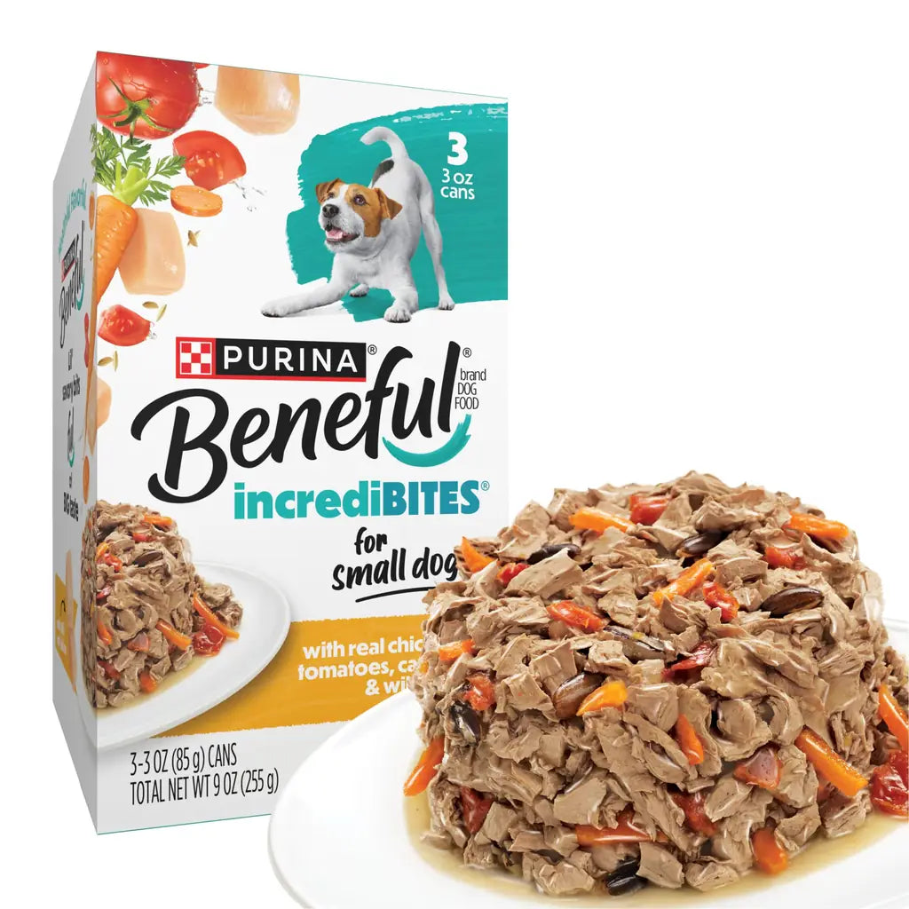 Beneful IncrediBites Small Breed Wet Dog Food | Real Beef, Chicken & Salmon in Gravy | 3 oz Cans | Variety Pack, Salmon, Chicken & Beef