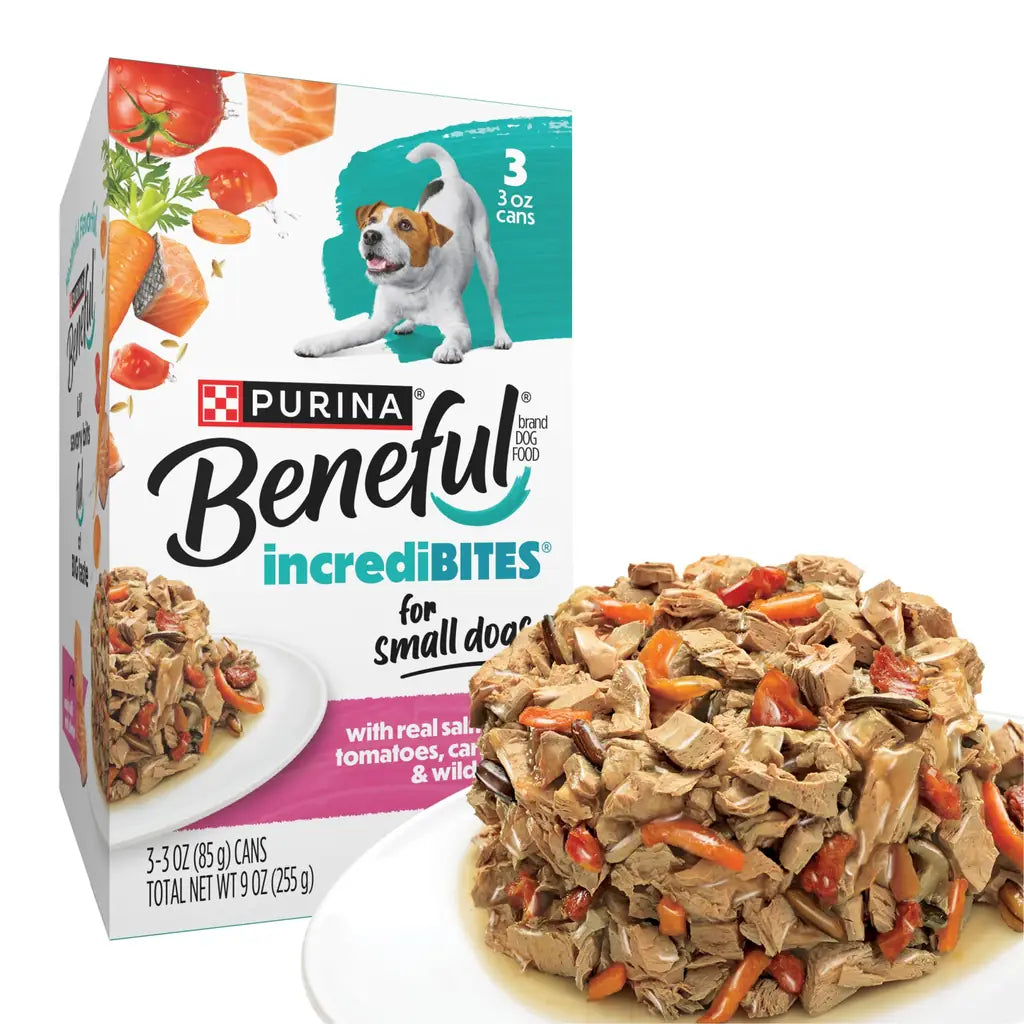 Beneful IncrediBites Small Breed Wet Dog Food | Real Beef, Chicken & Salmon in Gravy | 3 oz Cans | Variety Pack, Salmon, Chicken & Beef