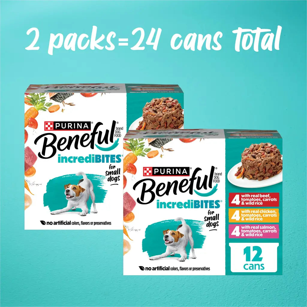 Beneful IncrediBites Small Breed Wet Dog Food | Real Beef, Chicken & Salmon in Gravy | 3 oz Cans | Variety Pack, Salmon, Chicken & Beef