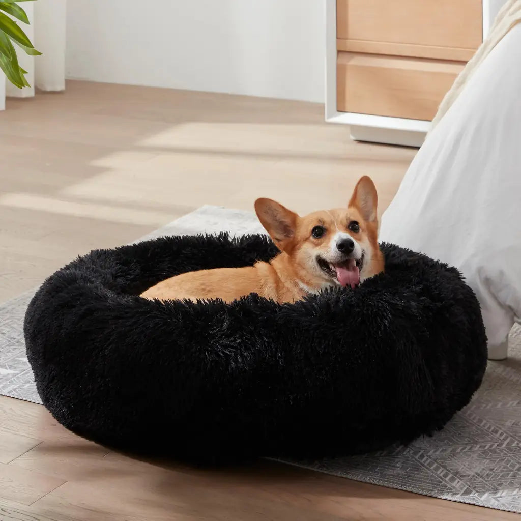 Western Home Calming Soft Round Dog & Cat Bed | Faux Fur Anti-Anxiety Cuddler