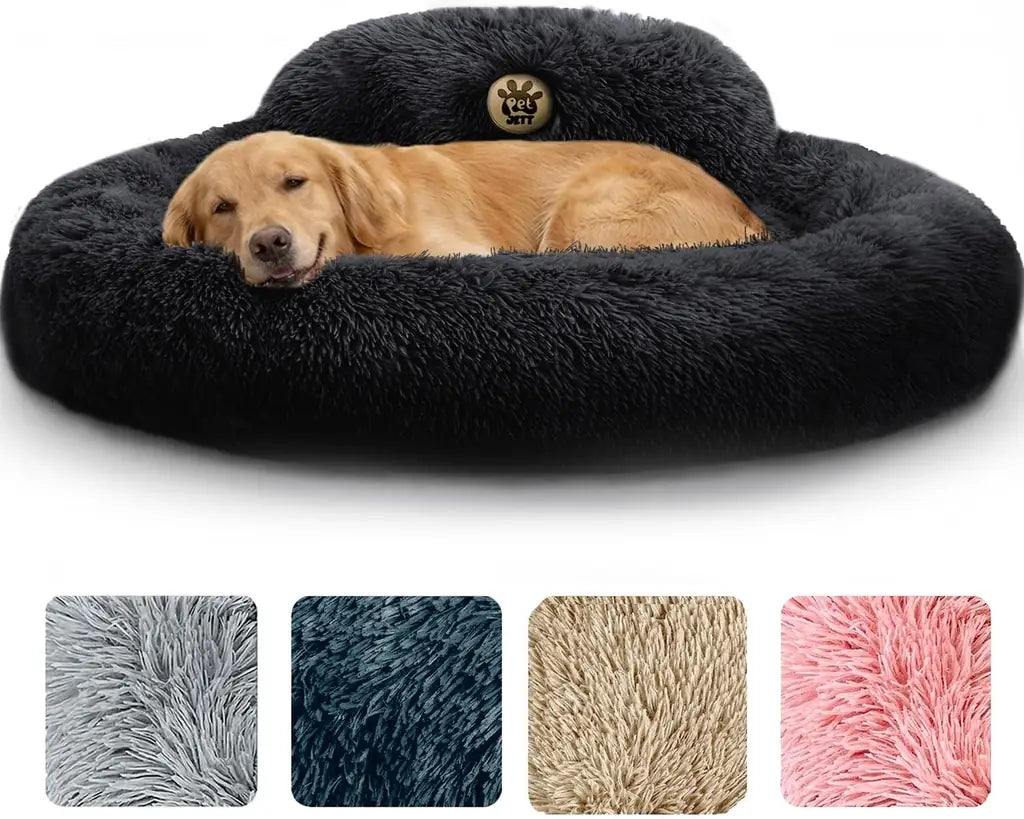 PetJett Calming Donut Dog Bed | Anti-Anxiety Faux Fur Pet Bed