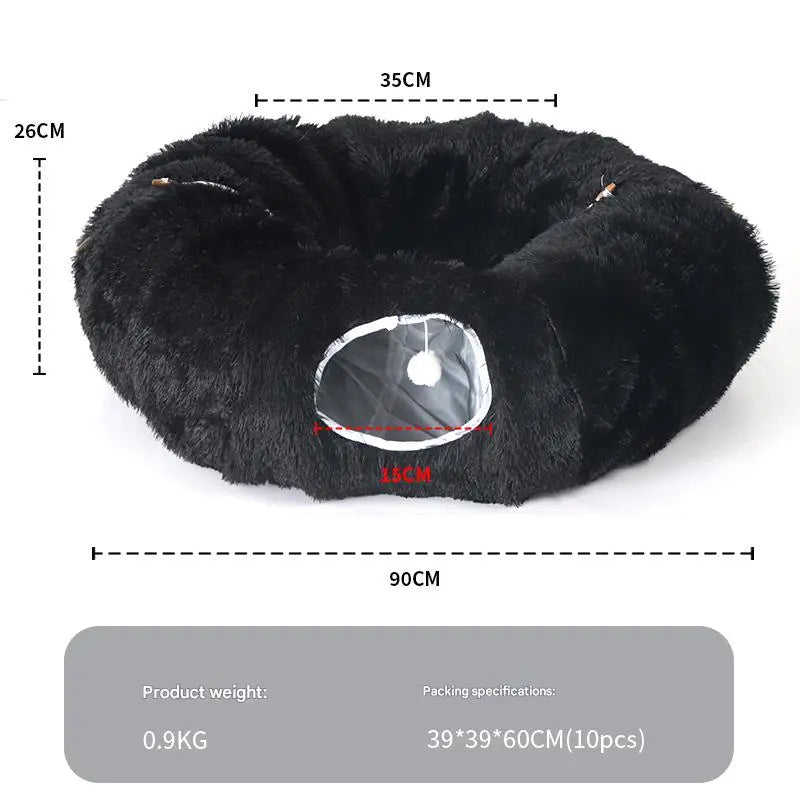 Plush Tunnel Cat Bed – Cozy Double-Layer Winter Nest