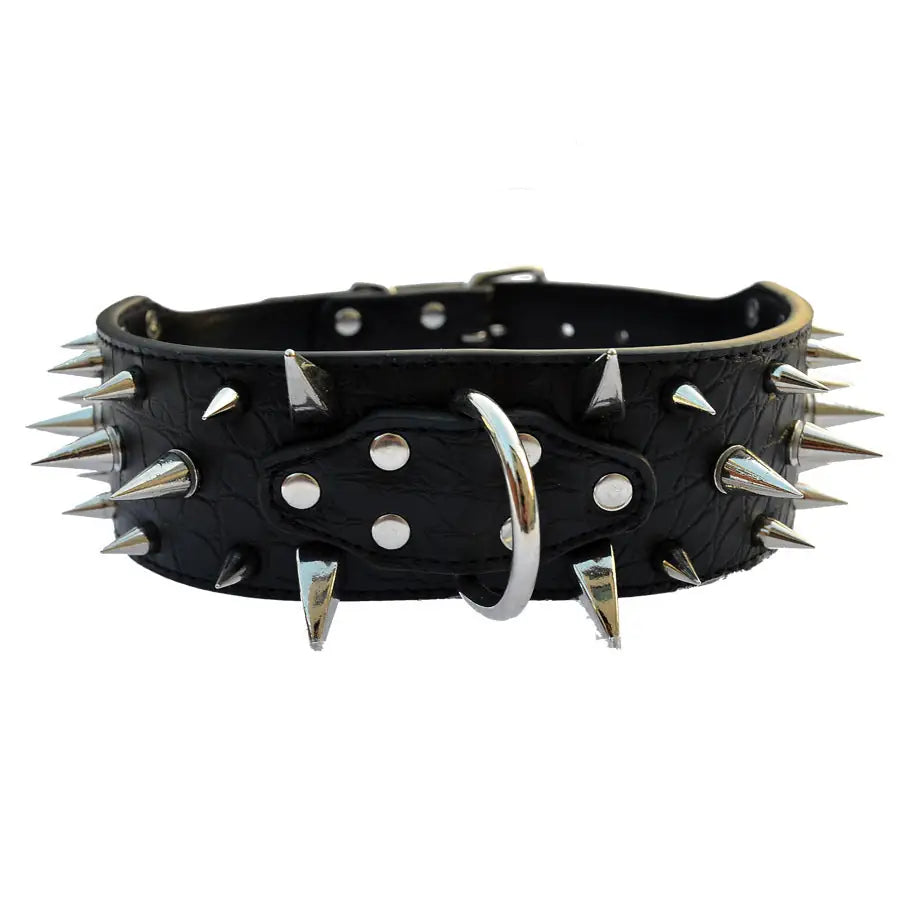 Spiked Leather Dog Collar – Crocodile Pattern for Large Dogs