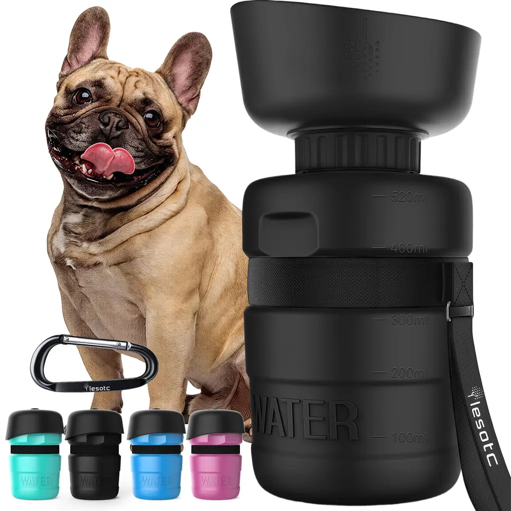 Lesotc Portable Dog Water Bottle with Bowl – 18oz / 28oz / 77oz Leak-Proof Dispenser for Dogs