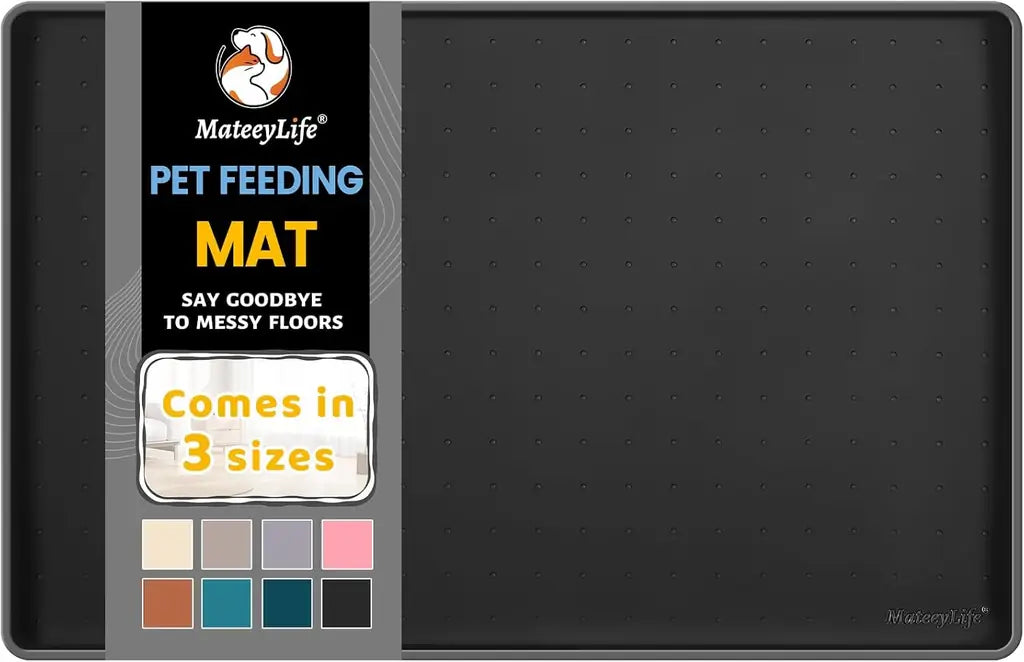 MateeyLife Silicone Cat & Dog Food Mat – Waterproof, Anti-Slip, Raised Edge Pet Feeding Mat