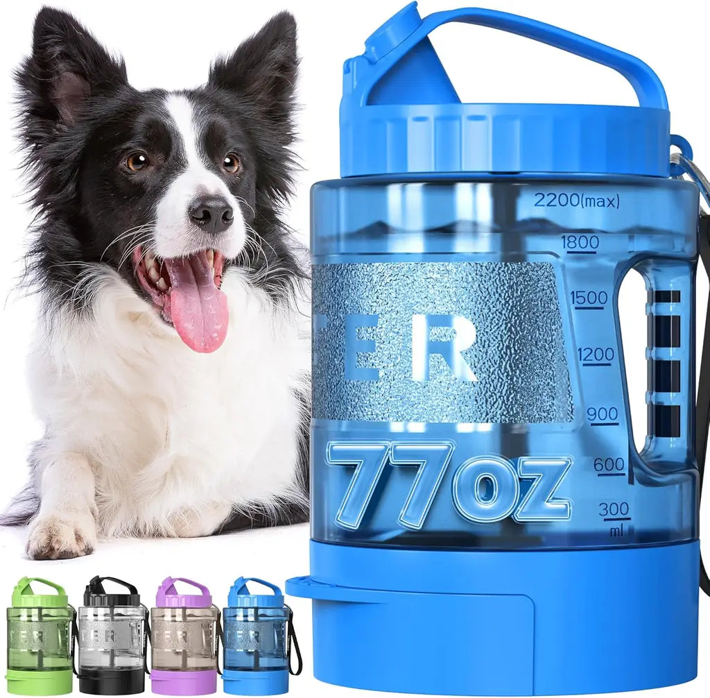 Lesotc Portable Dog Water Bottle with Bowl – 18oz / 28oz / 77oz Leak-Proof Dispenser for Dogs