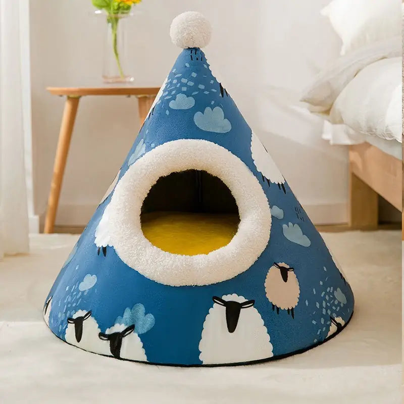 Triangle Yurt Bed for Cats & Small Dogs – Thick & Warm Tent Bed