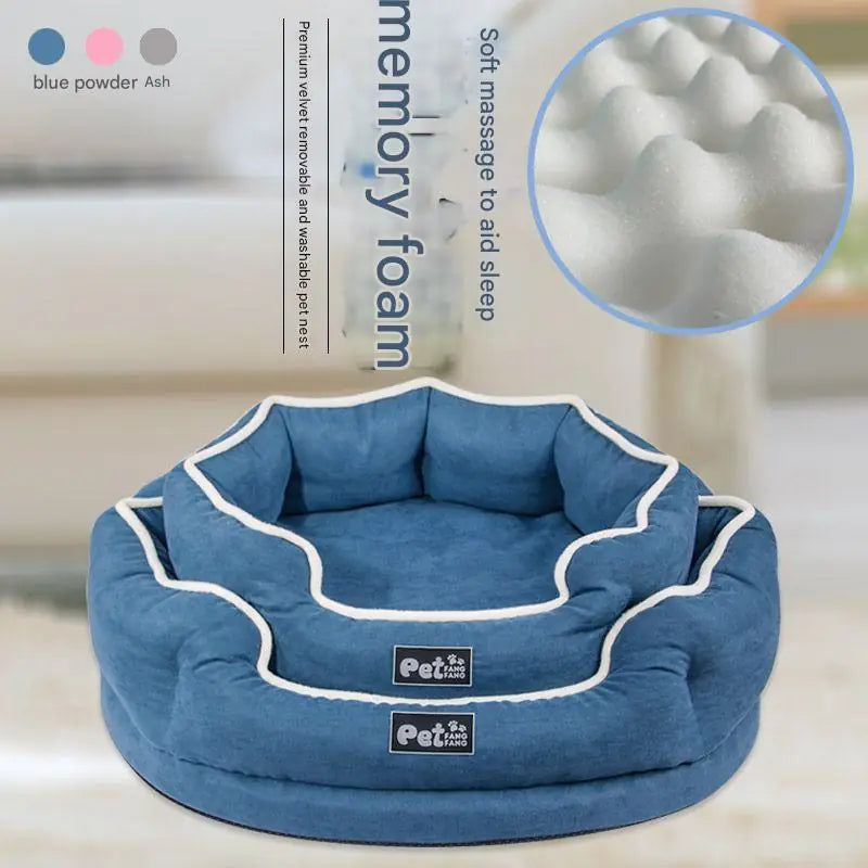 Memory Foam Velvet Pet Bed – Soft, Orthopedic, Washable